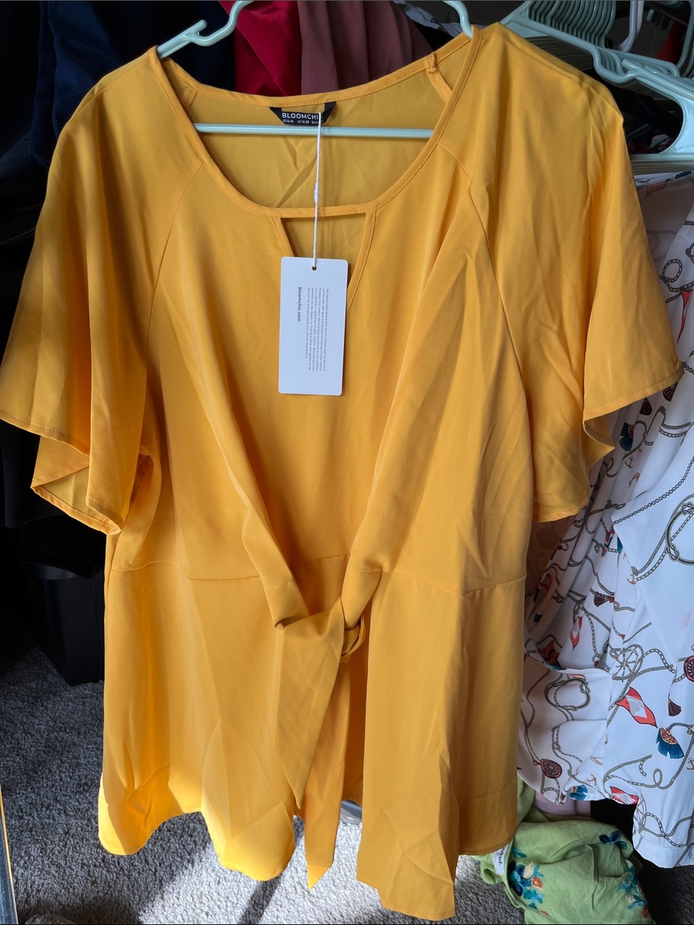 BloomChic Mustard Tie-Front Tunic Top